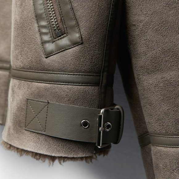COPY - ZARA NEW WOMEN FAUX LEATHER SHEARLING DOUBLE-FACED BIKER JACKET GRAY 354… - Picture 10 of 15